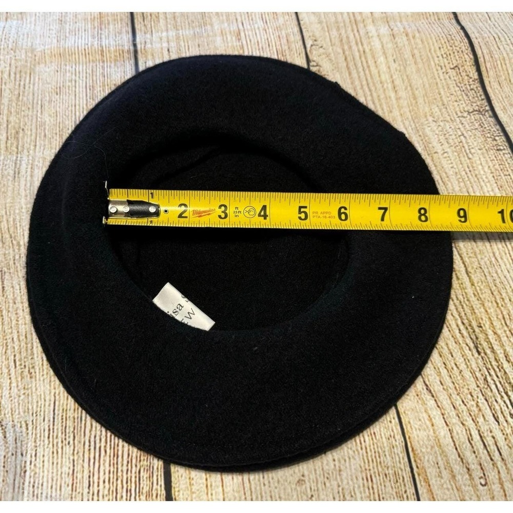 Vintage Lisa Shaub New York Black Felted Wool Hat Beret Hat Tb12 - Picture 4 of 6